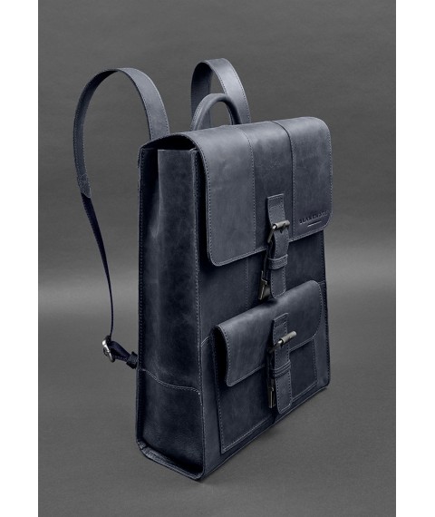 Brit leather backpack dark blue Crazy Horse