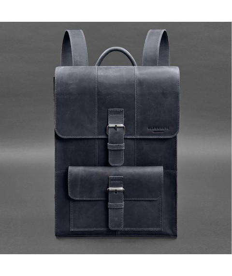 Brit leather backpack dark blue Crazy Horse
