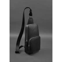 Кожаный мужской рюкзак (сумка-слинг) на одно плечо черный Saffiano