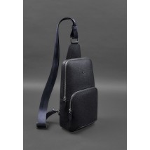 Leather men's backpack (sling bag) on ​​one shoulder blue Saffiano