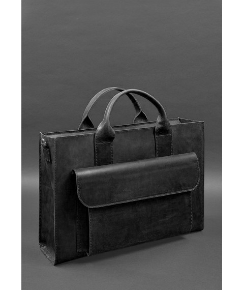 Leather bag for laptop and documents Universal black Crazy Horse