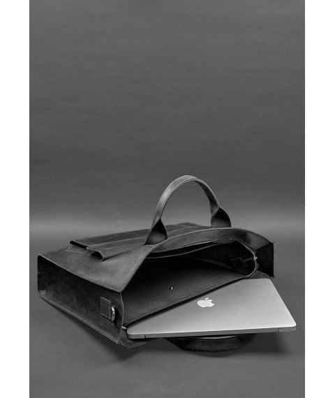 Кожаная сумка для ноутбука и документов Универсальная черная Crazy Horse