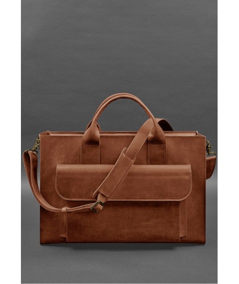 Leather bag for laptop and documents Universal light brown Crazy Horse