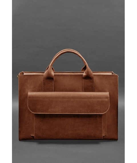 Leather bag for laptop and documents Universal light brown Crazy Horse