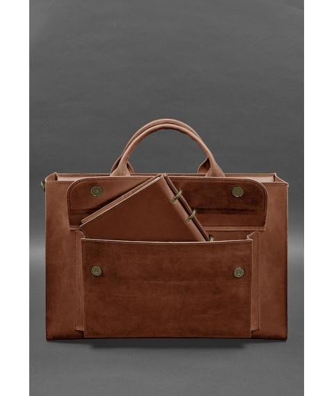 Leather bag for laptop and documents Universal light brown Crazy Horse