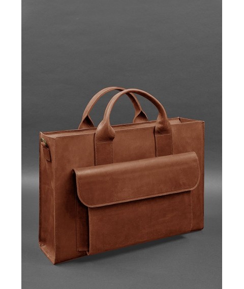 Leather bag for laptop and documents Universal light brown Crazy Horse