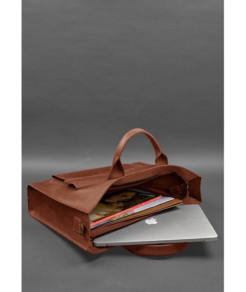 Leather bag for laptop and documents Universal light brown Crazy Horse
