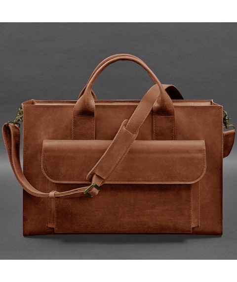 Leather bag for laptop and documents Universal light brown Crazy Horse