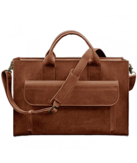 Leather bag for laptop and documents Universal light brown Crazy Horse