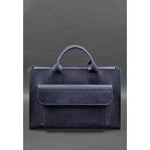 Leather bag for laptop and documents Universal blue Crazy Horse