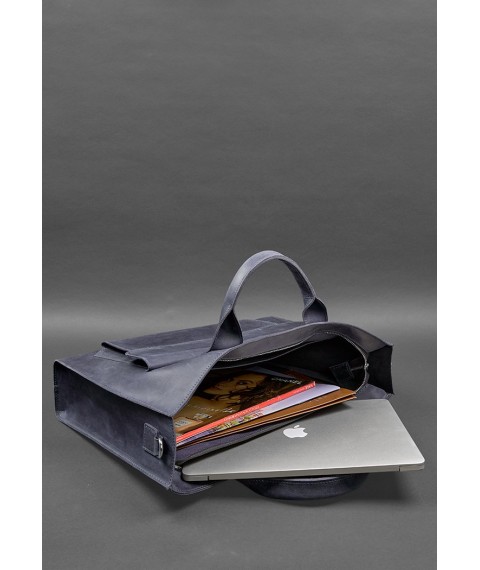 Кожаная сумка для ноутбука и документов Универсальная синяя Crazy Horse
