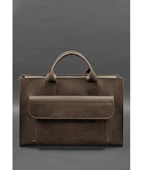 Leather bag for laptop and documents Universal dark brown Crazy Horse