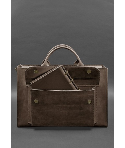 Leather bag for laptop and documents Universal dark brown Crazy Horse