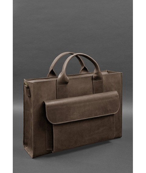 Leather bag for laptop and documents Universal dark brown Crazy Horse