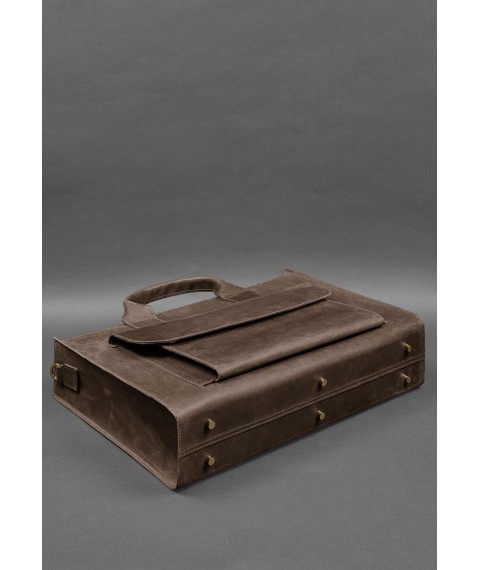 Leather bag for laptop and documents Universal dark brown Crazy Horse