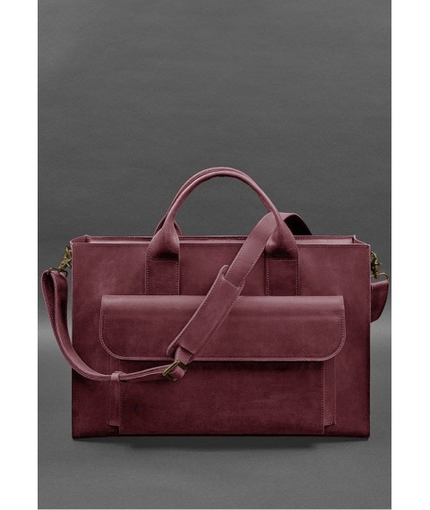 Leather bag for laptop and documents Universal burgundy Crazy Horse