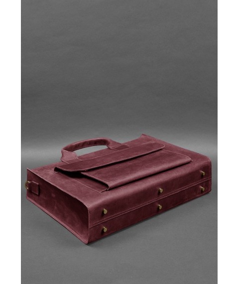 Leather bag for laptop and documents Universal burgundy Crazy Horse