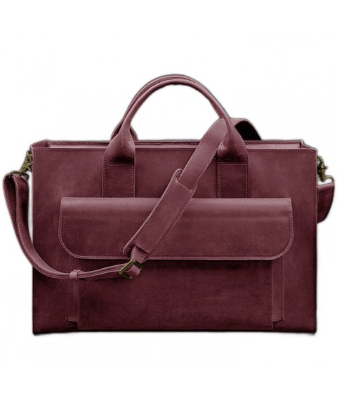 Leather bag for laptop and documents Universal burgundy Crazy Horse