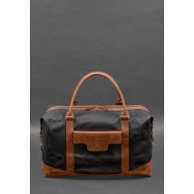 Travel bag made of canvas and natural light brown leather Crazy Horse