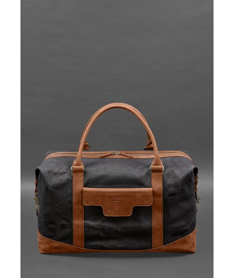 Travel bag made of canvas and natural light brown leather Crazy Horse