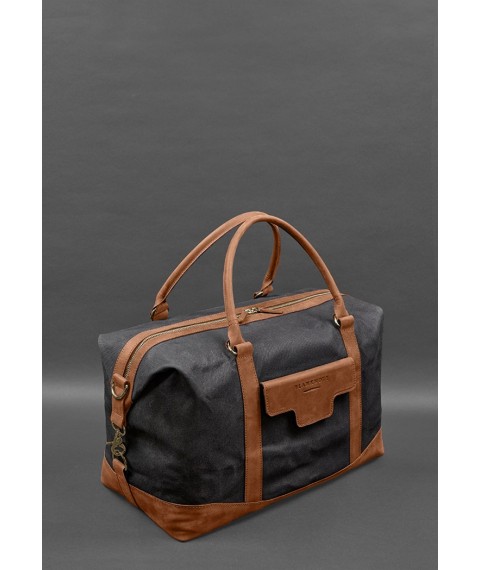 Travel bag made of canvas and natural light brown leather Crazy Horse