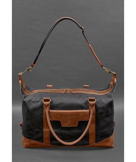 Travel bag made of canvas and natural light brown leather Crazy Horse