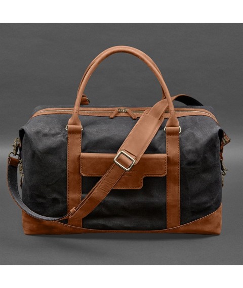 Travel bag made of canvas and natural light brown leather Crazy Horse