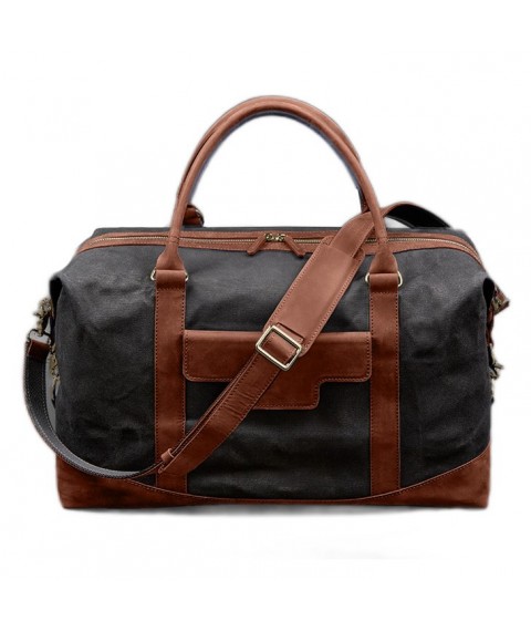 Travel bag made of canvas and natural light brown leather Crazy Horse