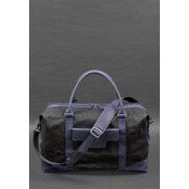 Travel bag made of canvas and natural dark blue leather Crazy Horse