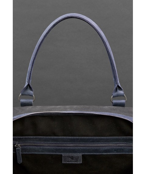 Travel bag made of canvas and natural dark blue leather Crazy Horse