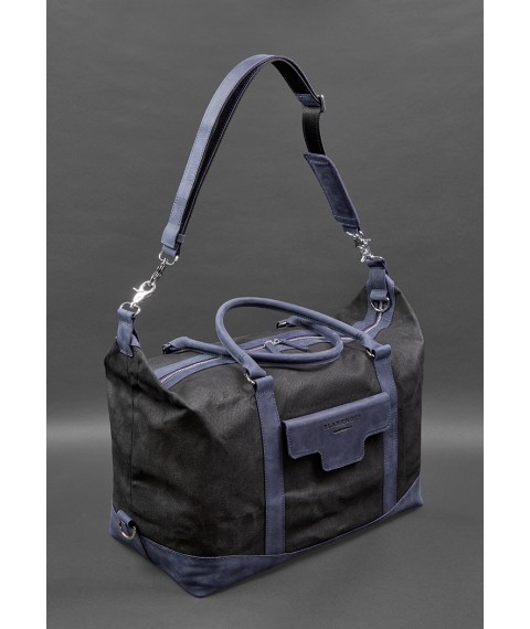 Travel bag made of canvas and natural dark blue leather Crazy Horse