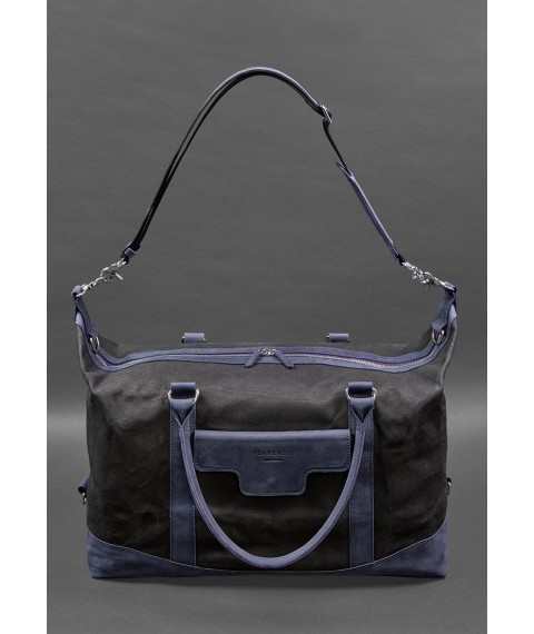 Travel bag made of canvas and natural dark blue leather Crazy Horse