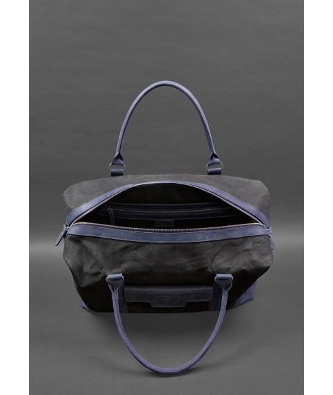 Travel bag made of canvas and natural dark blue leather Crazy Horse