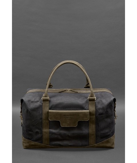 Travel bag made of canvas and genuine dark brown leather Crazy Horse