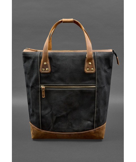Backpack bag made of canvas and genuine light brown leather
