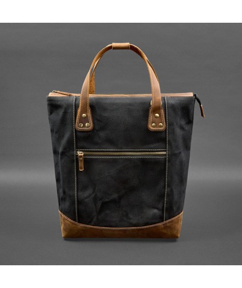 Backpack bag made of canvas and genuine light brown leather