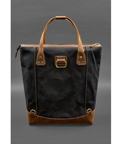 Backpack bag made of canvas and genuine light brown leather