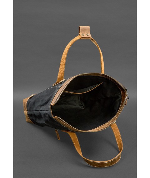 Backpack bag made of canvas and genuine light brown leather