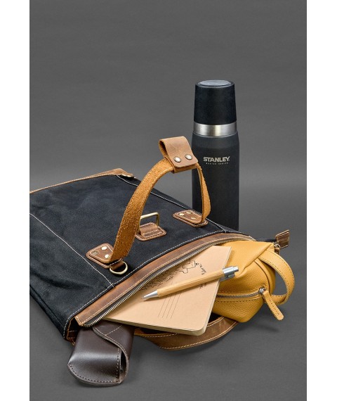 Backpack bag made of canvas and genuine light brown leather
