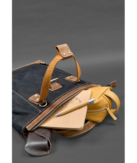 Backpack bag made of canvas and genuine light brown leather
