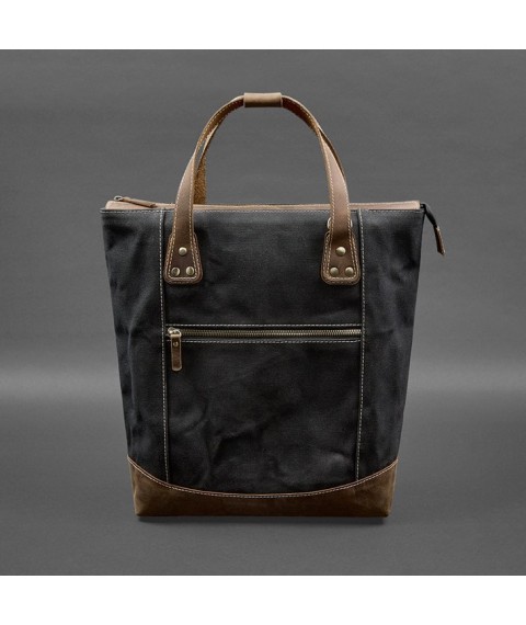 Backpack bag made of canvas and genuine dark brown leather