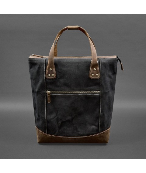 Backpack bag made of canvas and genuine dark brown leather