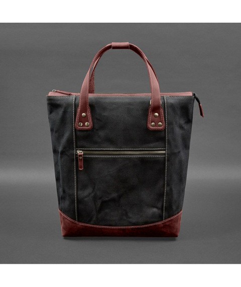 Backpack bag made of canvas and genuine burgundy leather