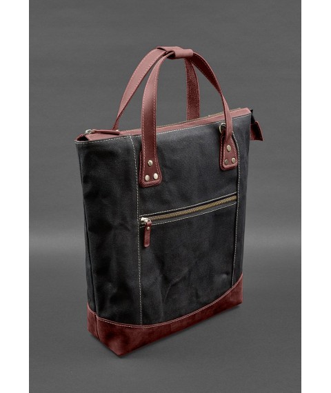 Backpack bag made of canvas and genuine burgundy leather