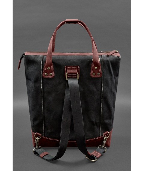 Backpack bag made of canvas and genuine burgundy leather