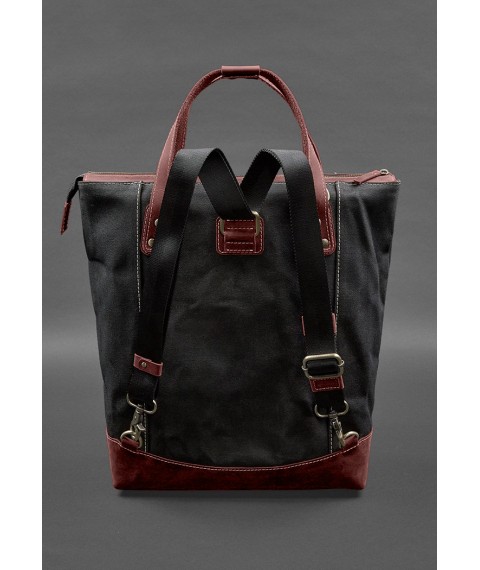 Backpack bag made of canvas and genuine burgundy leather