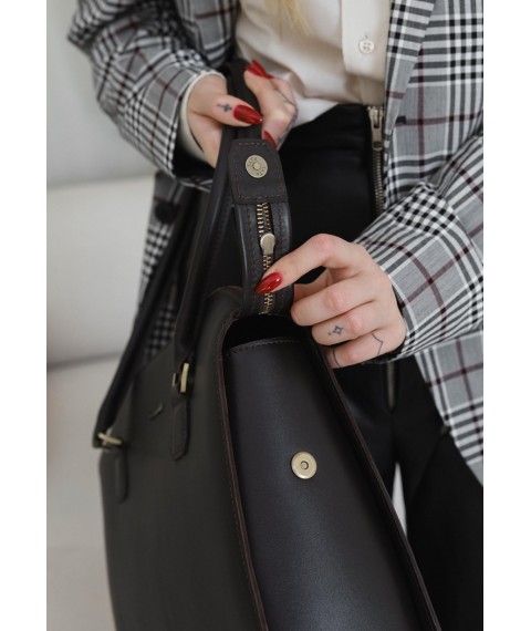 Women's leather bag Business dark brown Crust