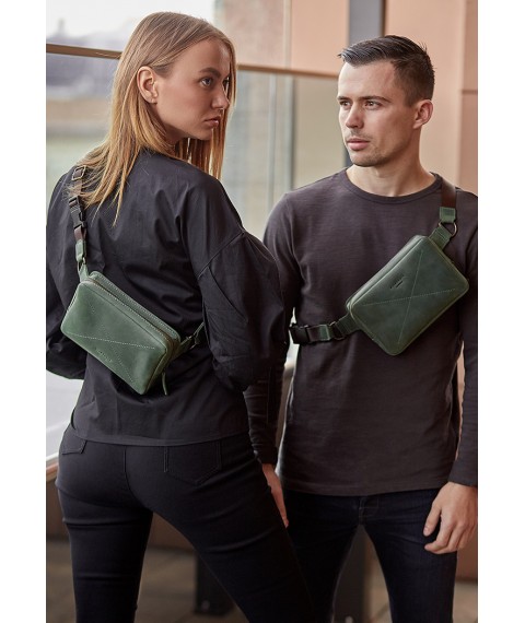 Шкіряна поясна сумка Dropbag Mini зелена Crazy Horse