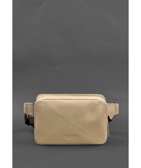 Leather women's belt bag Dropbag Mini light beige