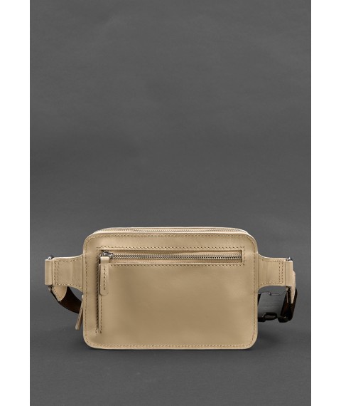 Leather women's belt bag Dropbag Mini light beige